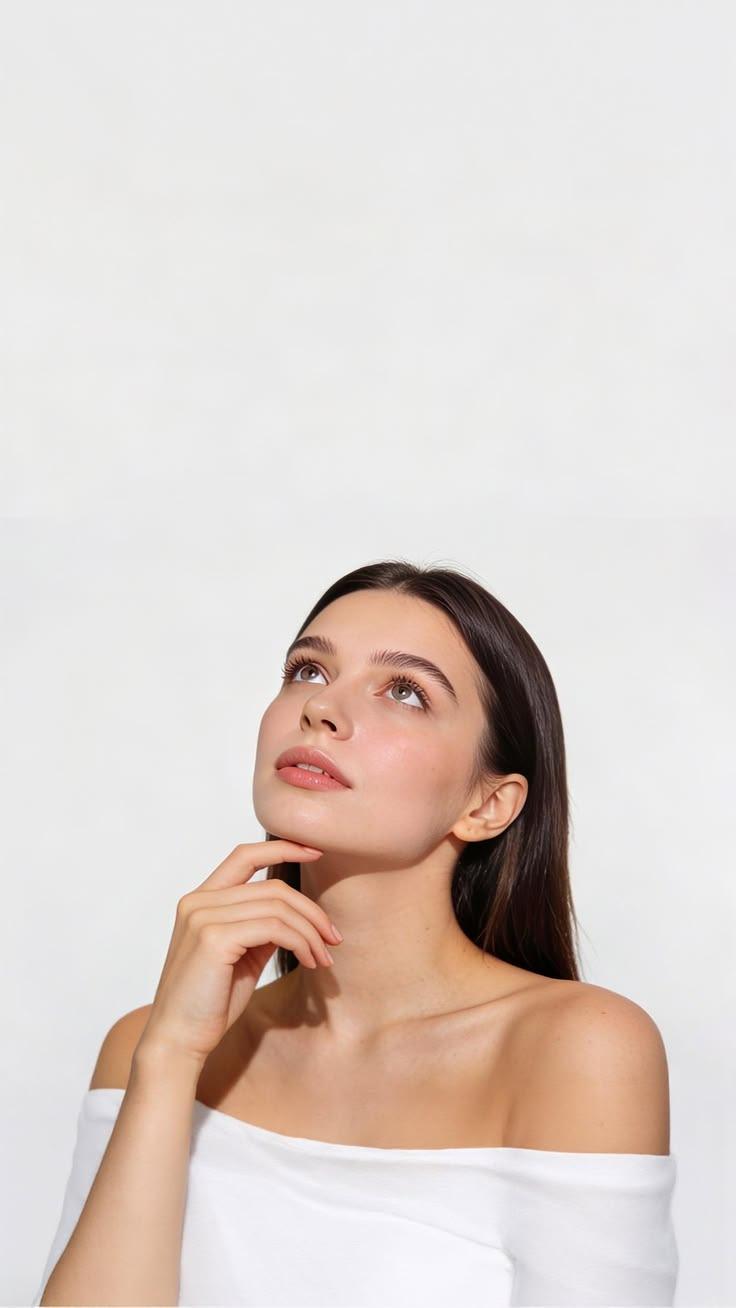 Girl looks up, aesthetics